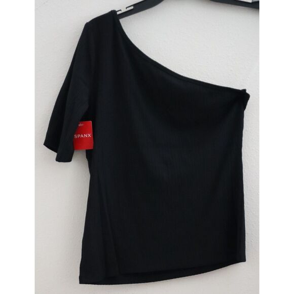 Spanx 21007R Women's Sz Small Classic Black Ribbed One Shoulder Top - Picture 2 of 9